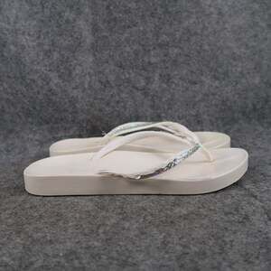 Casual Shoes Womens 8 Sandals Flip Flops Slip On White Rubber Sequin Detail
